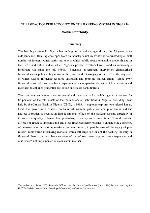 (PDF) The impact of public policy on the banking system in Nigeria