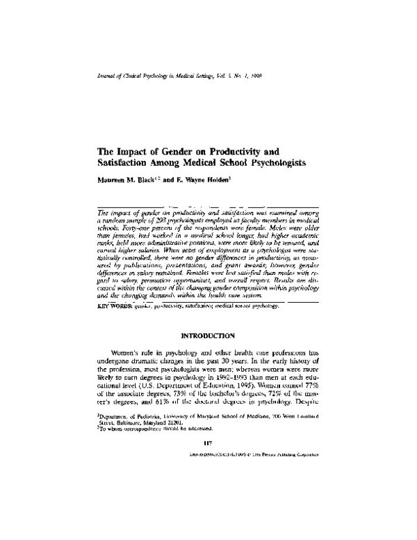 (PDF) The Impact of Gender on Productivity and Satisfaction Among ...