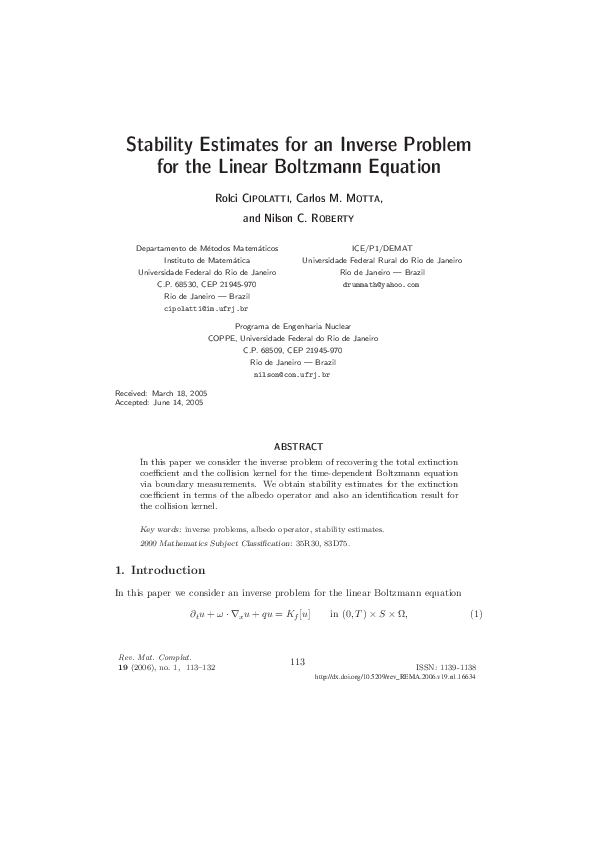 (PDF) Stability Estimates for an Inverse Problem for the Linear ...