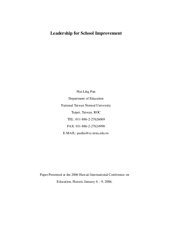 Pdf Leadership For School Improvement