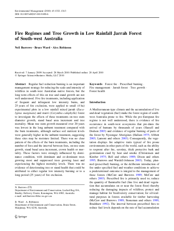 (PDF) Fire Regimes and Tree Growth in Low Rainfall Jarrah Forest of