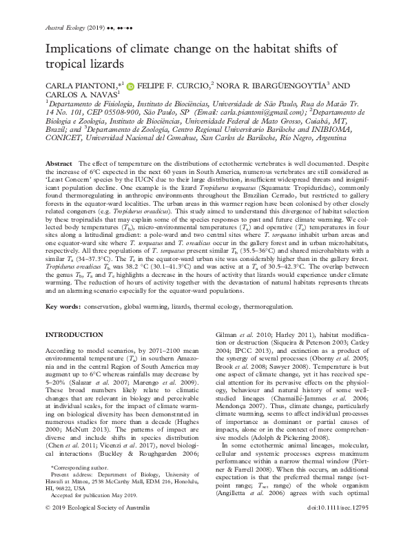 (PDF) Implications of climate change on the habitat shifts of tropical ...