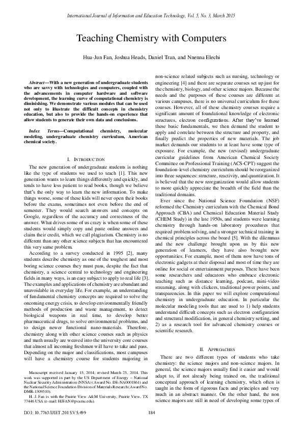 (PDF) Teaching Chemistry with Computers