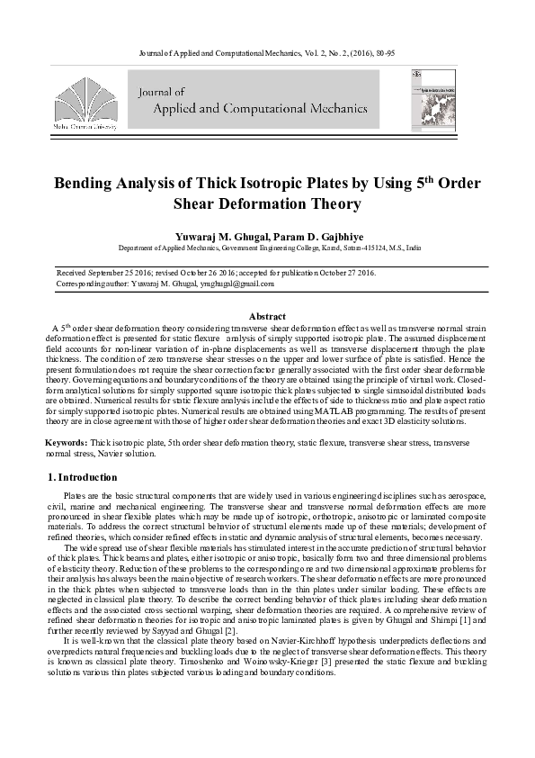 (PDF) Bending Analysis of Thick Isotropic Plates by Using 5th Order ...