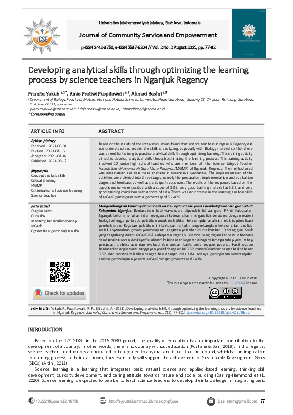 (PDF) Developing analytical skills through optimizing the learning ...