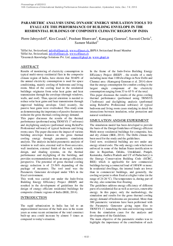 (PDF) Parametric Analysis using Dynamic Energy Simulation Tools to ...