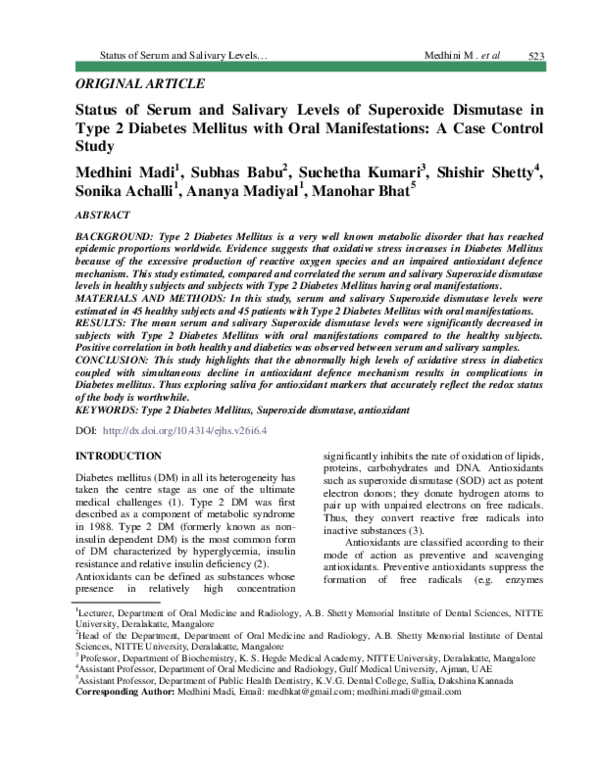 (PDF) Status of Serum and Salivary Levels of Superoxide Dismutase in ...