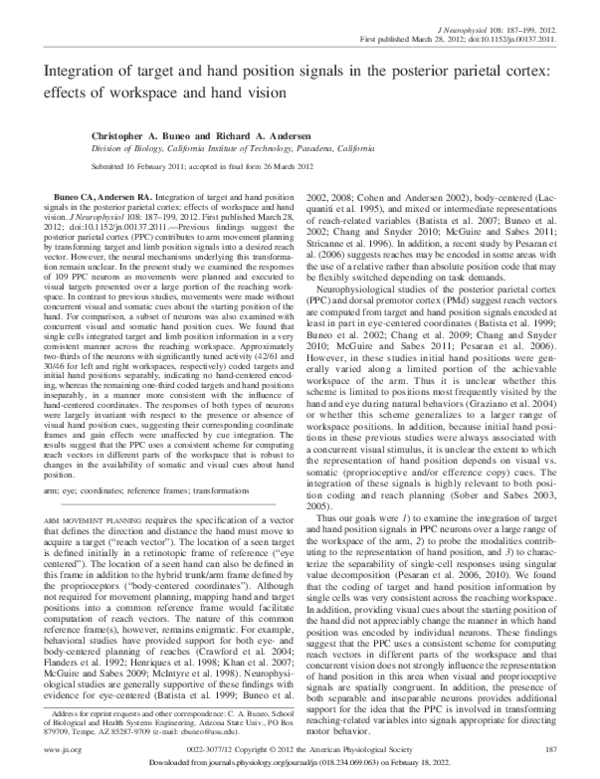 (PDF) Integration of target and hand position signals in the posterior ...