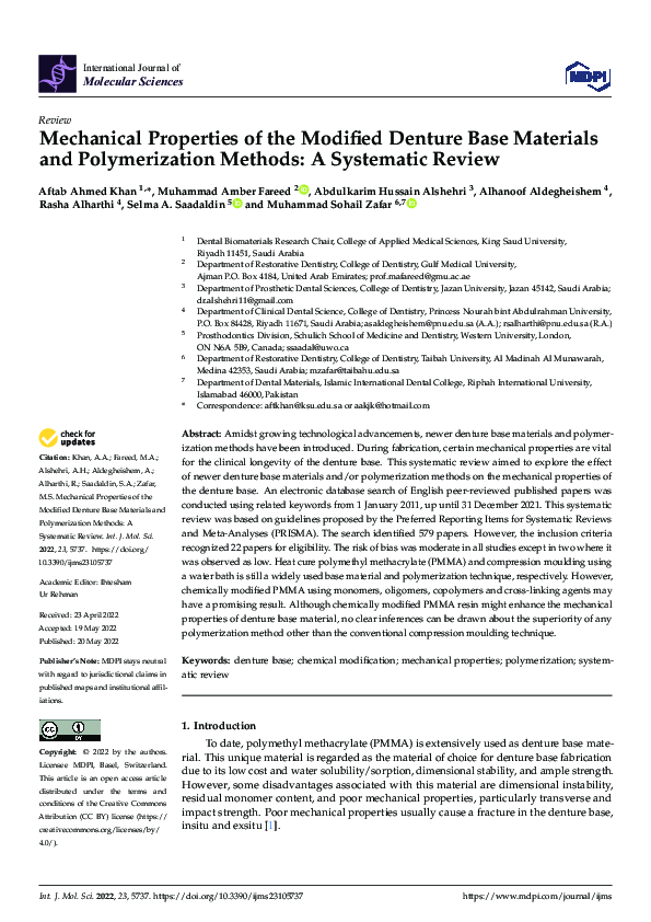 (PDF) Mechanical Properties of the Modified Denture Base Materials and