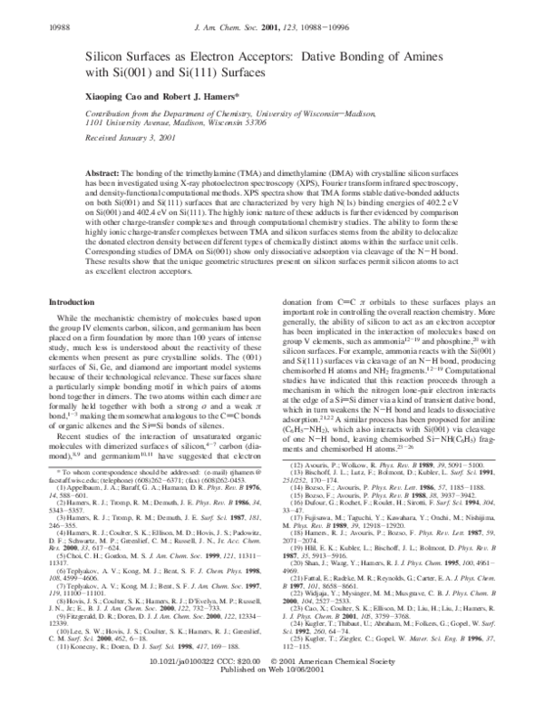 (PDF) Silicon Surfaces as Electron Acceptors: Dative Bonding of Amines ...