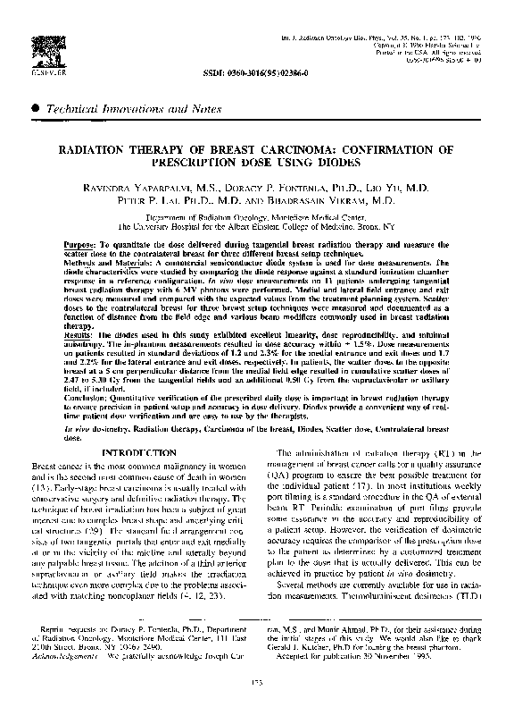 (PDF) Radiation therapy of breast carcinoma confirmation of