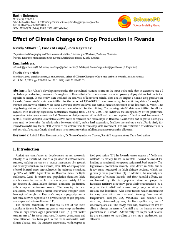 (PDF) Effect of Climate Change on Crop Production in Rwanda
