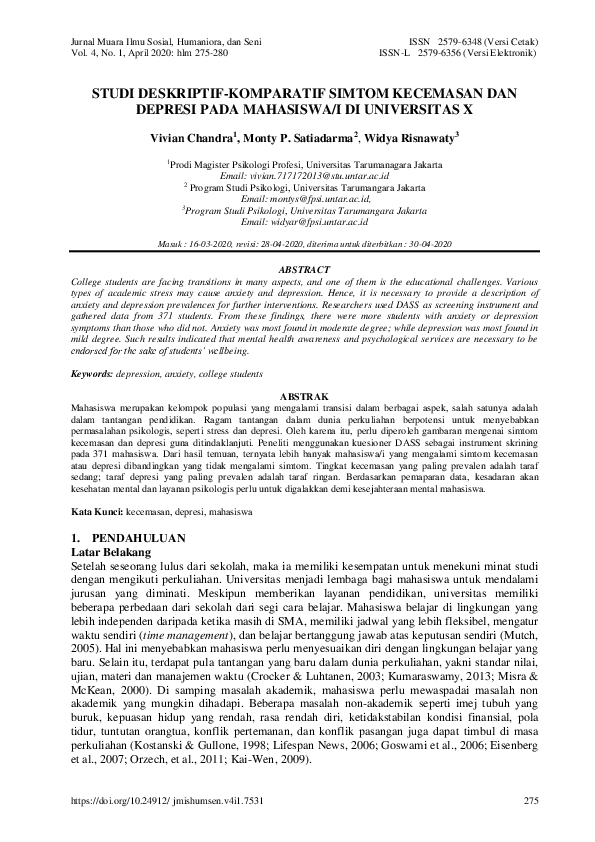 (PDF) Studi Deskriptif-Komparatif Simtom Kecemasan Dan Depresi Pada ...