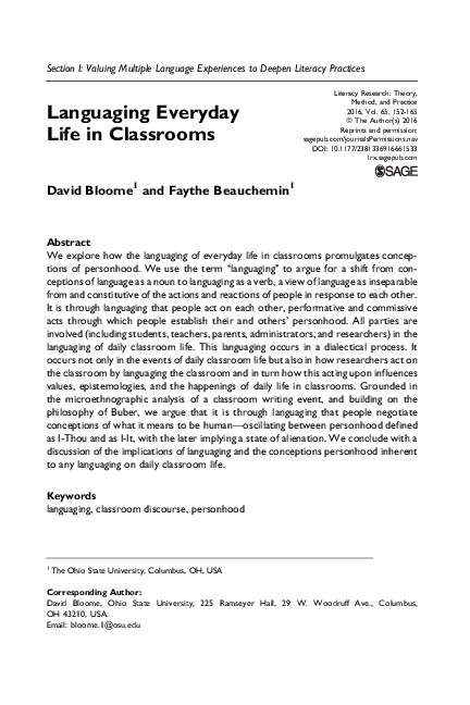 (PDF) Languaging Everyday Life in Classrooms