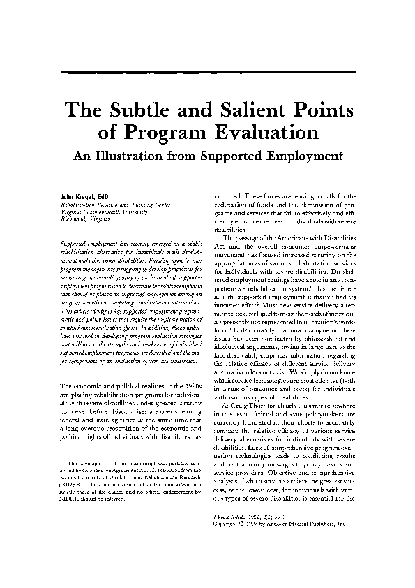 (PDF) The Subtle and Salient Points of Program Evaluation