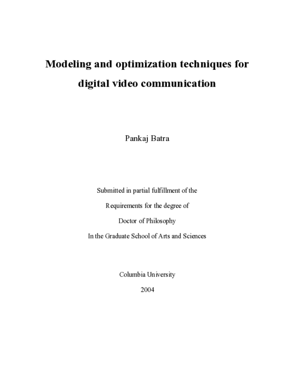 (PDF) Modeling and optimization techniques for digital video communication