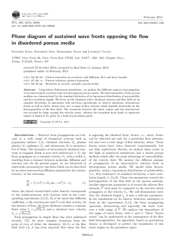 (PDF) Phase diagram of sustained wave fronts opposing the flow in ...