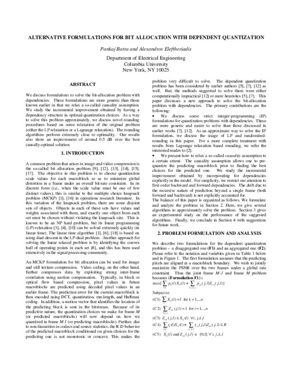 (PDF) Alternative formulations for bit allocation with dependent ...