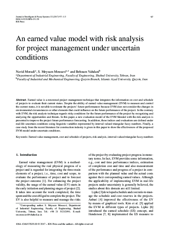 (PDF) An earned value model with risk analysis for project management ...