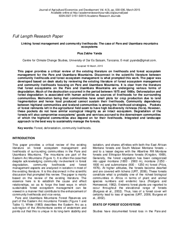 (PDF) Linking forest management and community livelihoods: The case of ...