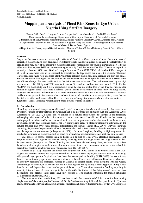 (PDF) Mapping and Analysis of Flood Risk Zones in Uyo Urban Nigeria ...