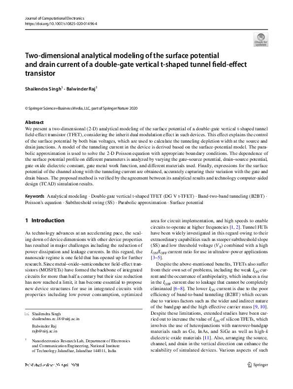 (PDF) A Two Dimensional Analytical Modeling of Surface Potential in ...