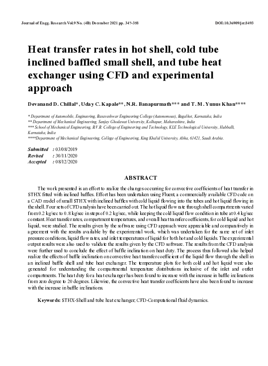 (PDF) Heat transfer rates in hot shell, cold tube inclined baffled ...