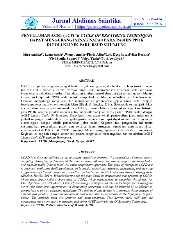 (PDF) Penyuluhan Acbt (Active Cycle of Breathing Technique) Dapat ...