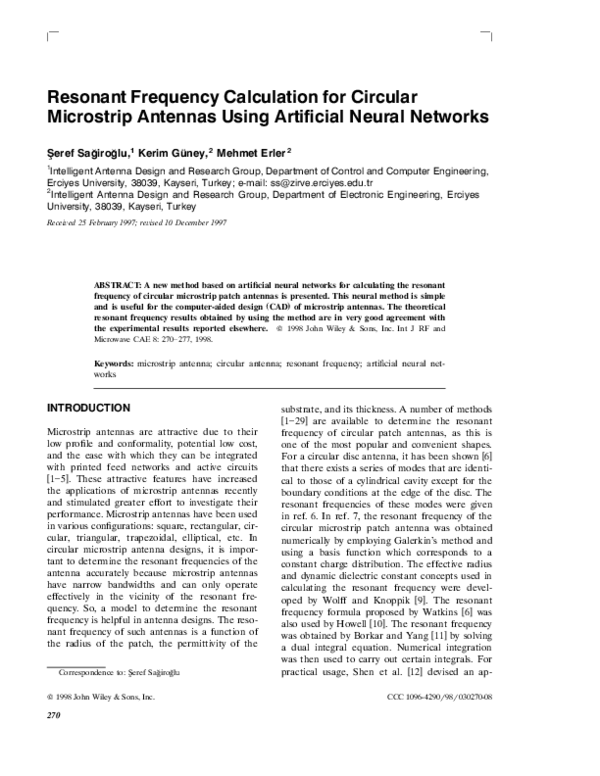 (PDF) Resonant frequency calculation for circular microstrip antennas