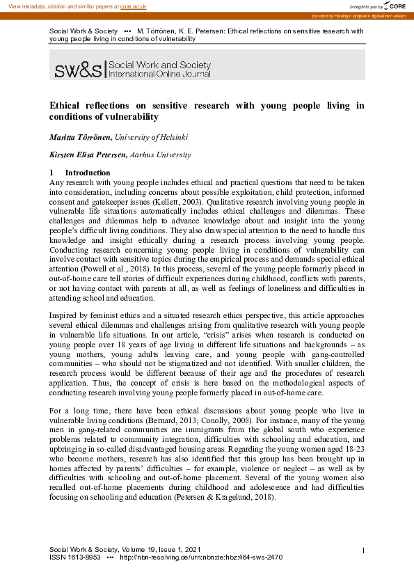 (PDF) Ethical reflections on sensitive research with young people ...