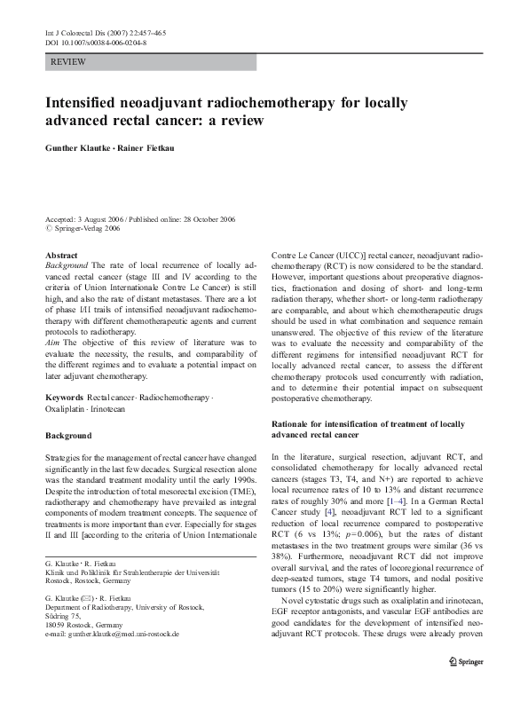 (PDF) Intensified neoadjuvant radiochemotherapy for locally advanced ...