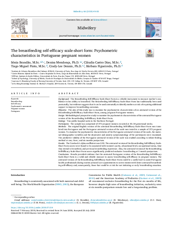 (PDF) The breastfeeding selfefficacy scaleshort form Psychometric