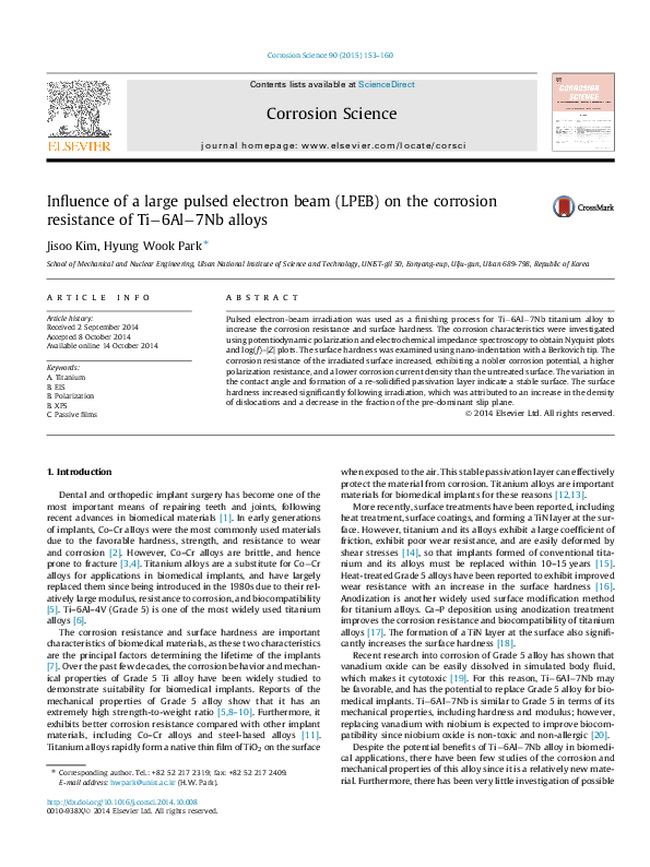 (PDF) Influence of a large pulsed electron beam (LPEB) on the corrosion ...