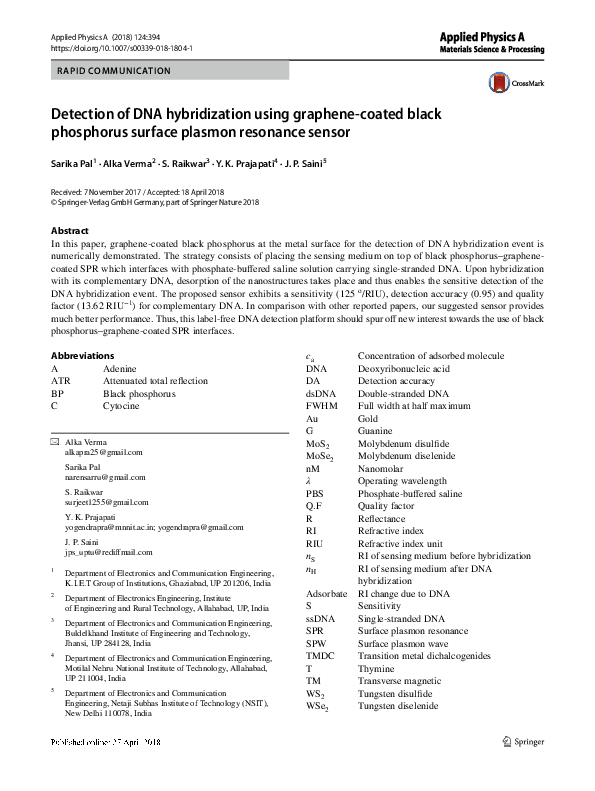 (PDF) Detection of DNA hybridization using graphene-coated black ...