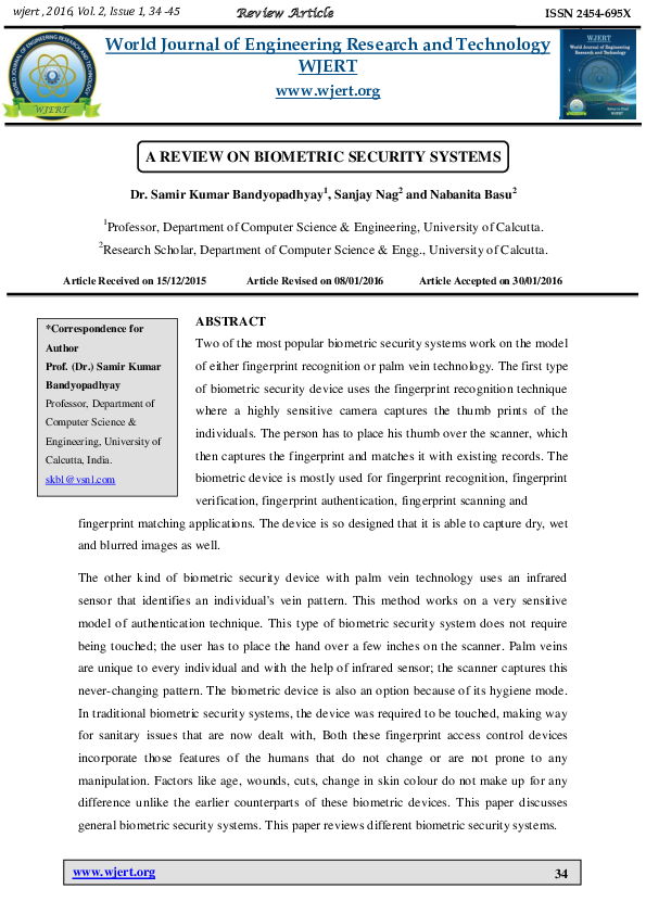 (PDF) A Review on Biometric Security Systems Sanjay Nag Academia.edu