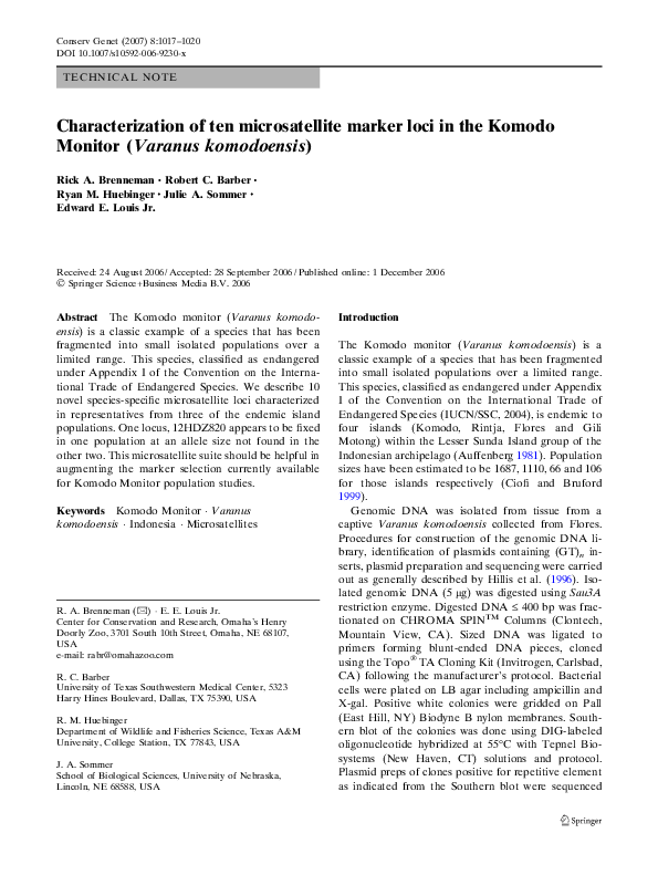 (PDF) Characterization of ten microsatellite marker loci in the Komodo ...
