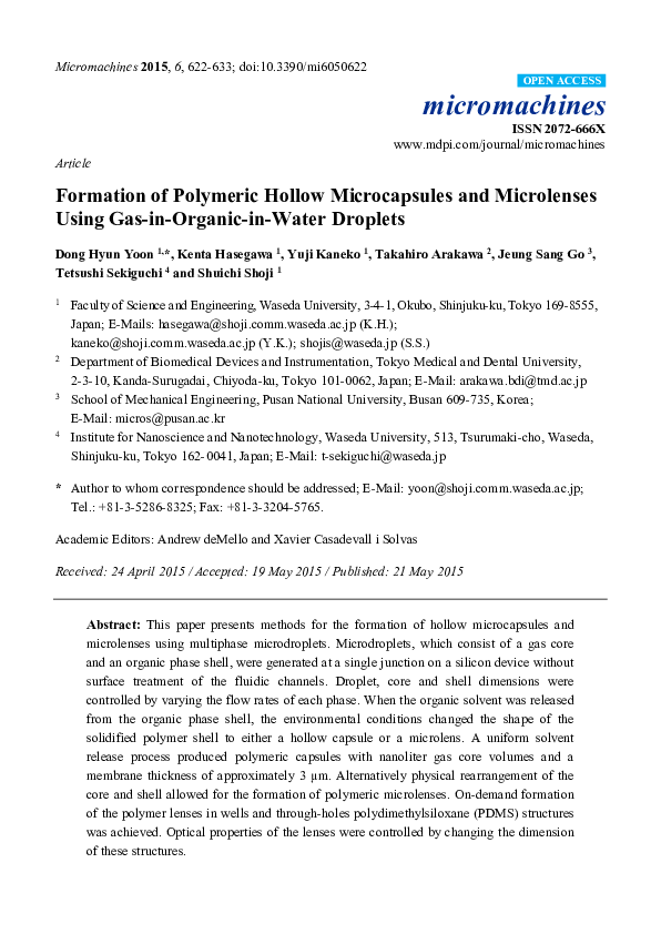 (PDF) Formation of Polymeric Hollow Microcapsules and Microlenses Using ...