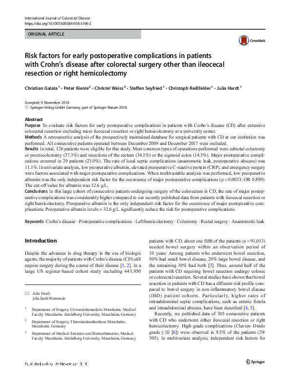 (PDF) Risk Factors for Early Postoperative Complications After ...