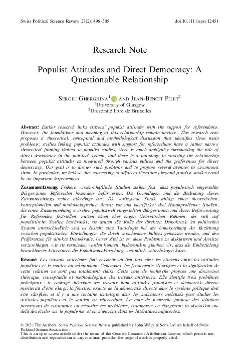 (PDF) Populist Attitudes and Direct Democracy: A Questionable Relationship