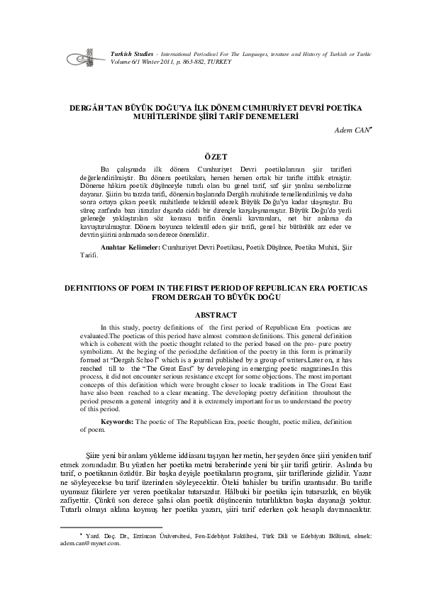 (PDF) Definitions of Poem in the First Period of Republican Era ...