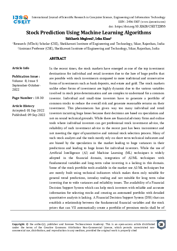 (PDF) Stock Prediction Using Machine Learning Algorithms