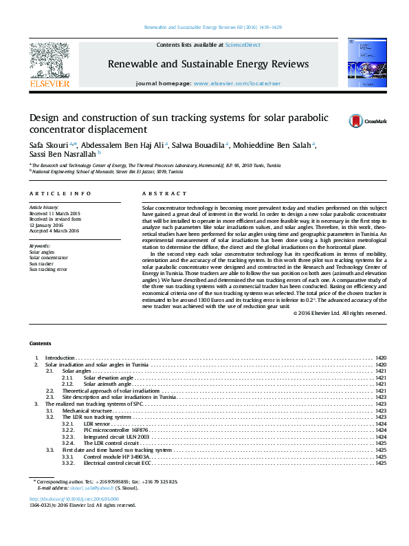 (PDF) Design and construction of sun tracking systems for solar ...