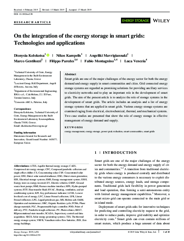 (PDF) On the integration of the energy storage in smart grids ...