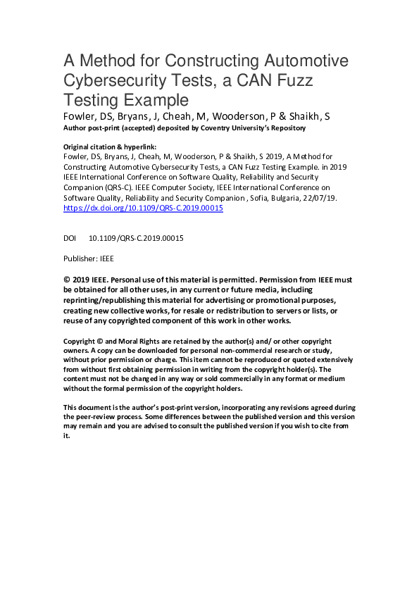 (PDF) A Method for Constructing Automotive Cybersecurity Tests, a CAN