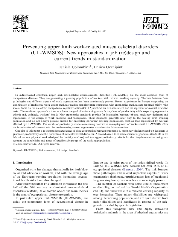 (PDF) Preventing upper limb work-related musculoskeletal disorders (UL