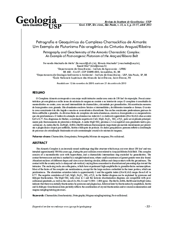 (PDF) Petrografia e geoquímica do Complexo Charnockítico de Aimorés: um ...