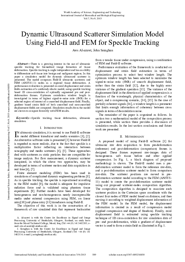 (PDF) Dynamic Ultrasound Scatterer Simulation Model Using Field-Ii And ...