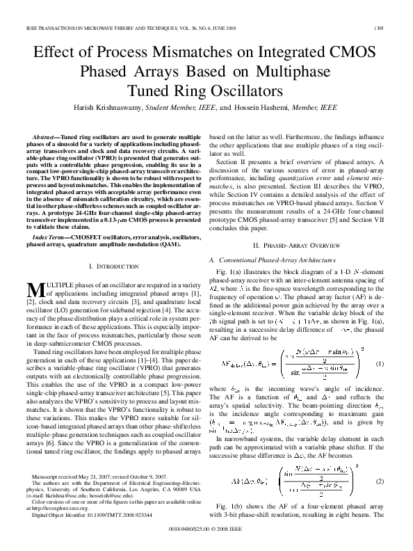 (PDF) Effect of Process Mismatches on Integrated CMOS Phased Arrays ...