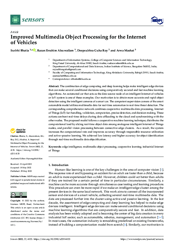 (PDF) Improved Multimedia Object Processing for the Internet of Vehicles