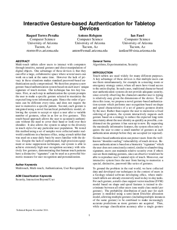 (PDF) Interactive Gesture-based Authentication for Tabletop Devices